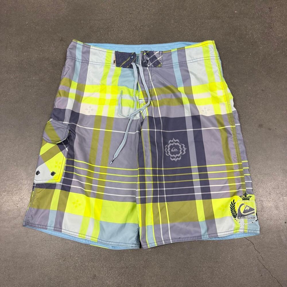 Quiksilver Y2K Board Shorts Mens 34 Plaid Baggy Surf Skate Cargo
